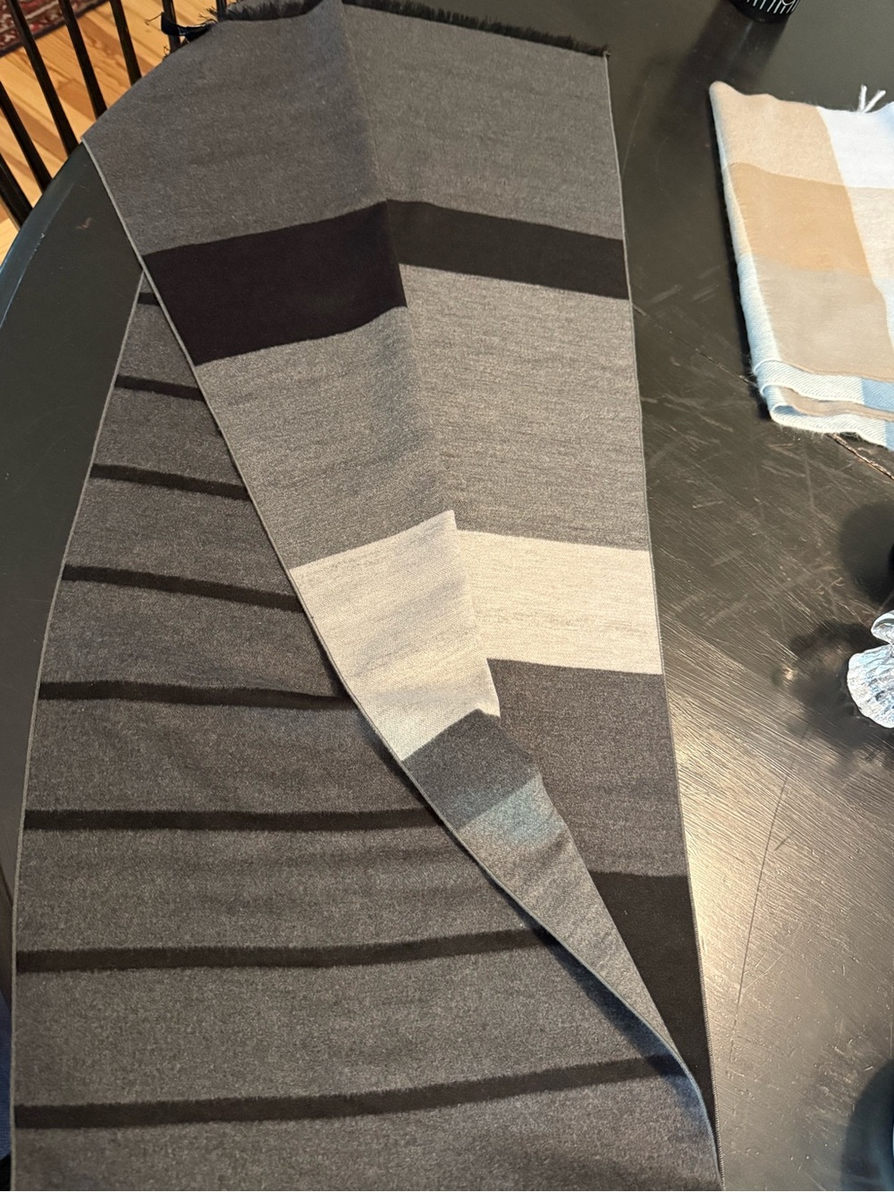 Gray Striped Saks 5th Ave silk scarf